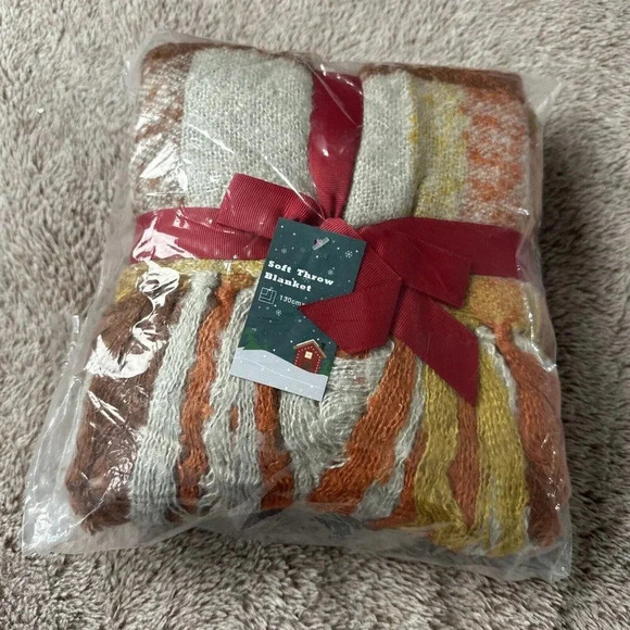 Orange Plaid Blanket Throw Acrylic Soft Reversible Dyed Fringed Bed Blanket f... - Picture 14 of 14